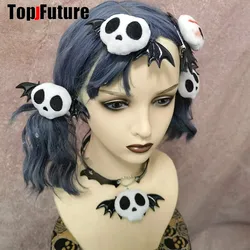 Subculture Women Harajuku Gothic Lolita Y2K Girl lovely Plush skull Devil PU leather chokers hairgrips Hairpin clip Hair clip
