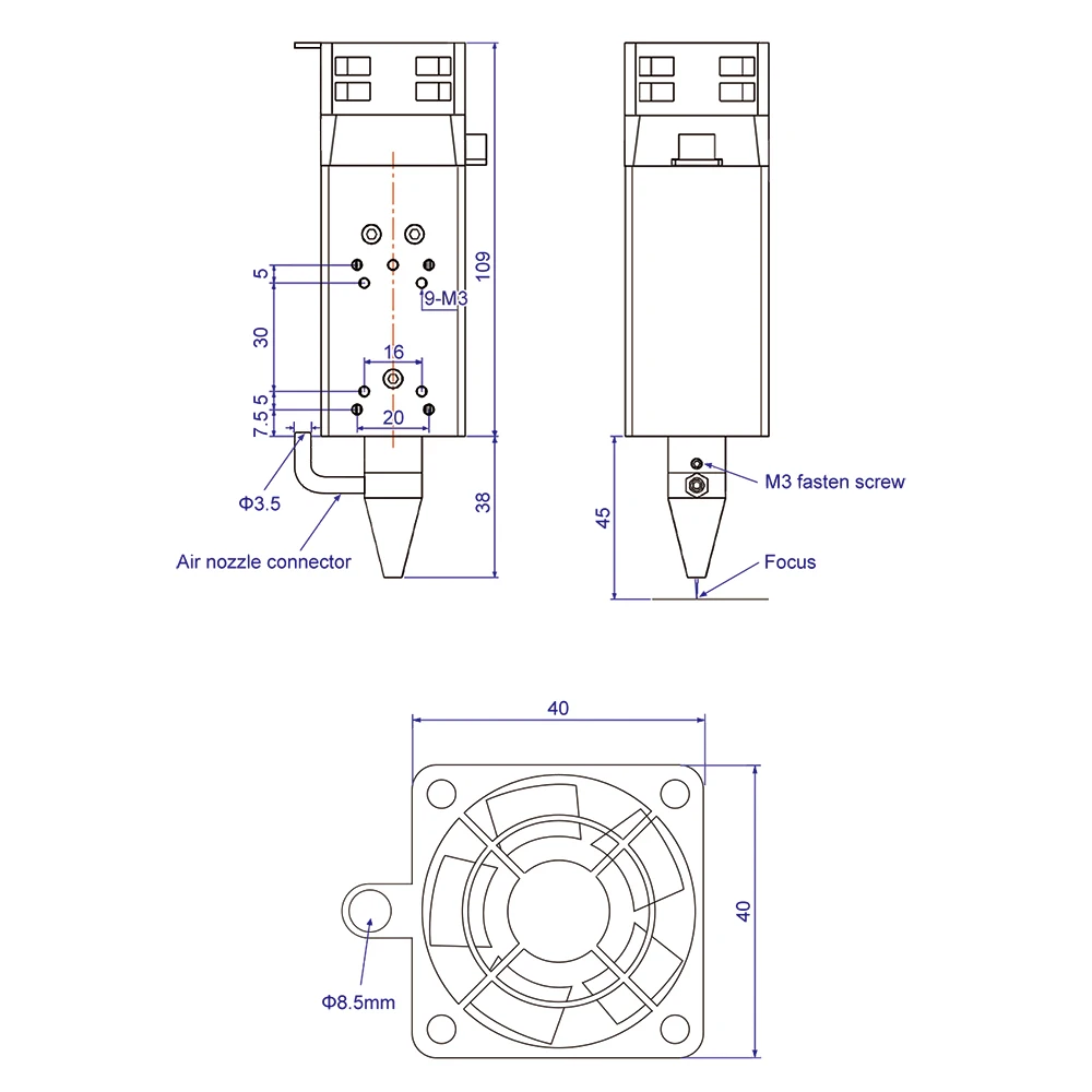 LASER BAUM 450nm 80W High Power Laser Kopf mit Air Assist, Metall Düse, TTL / PWM Schneiden Gravur Laser Modul – Detail 16