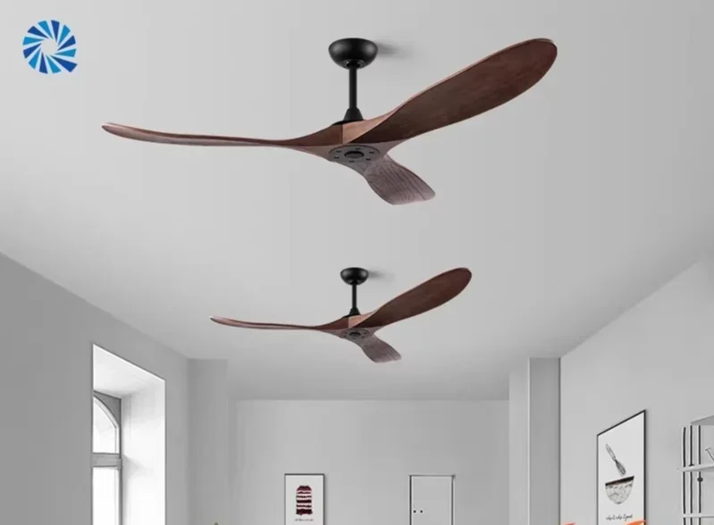 Retro-style inverter ceiling fan, high airflow without lights, Nordic solid wood remote control fan, suitable for living room.
