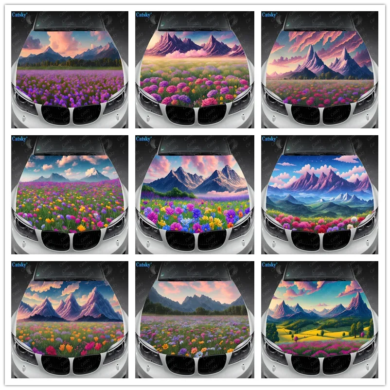 Large Field Of Colourful Flowers Car Hood Vinyl Stickers Wrap Vinyl Film Engine Cover Decals Sticker Car Hood Protective Film