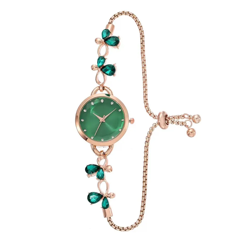 Elegant Adjustable Bracelet Watch Rhinestone Alloy Chain Watch Quartz Watch for Women Girls