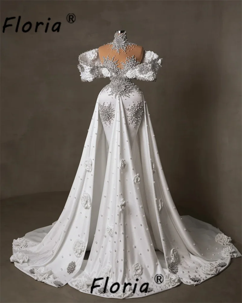 

New Arrivals 2 Pieces Pearls Crystal Mermaid Wedding Dress with Detachabble Chapel Tain Vestido De Noiva Dubai Woman Gorgeous