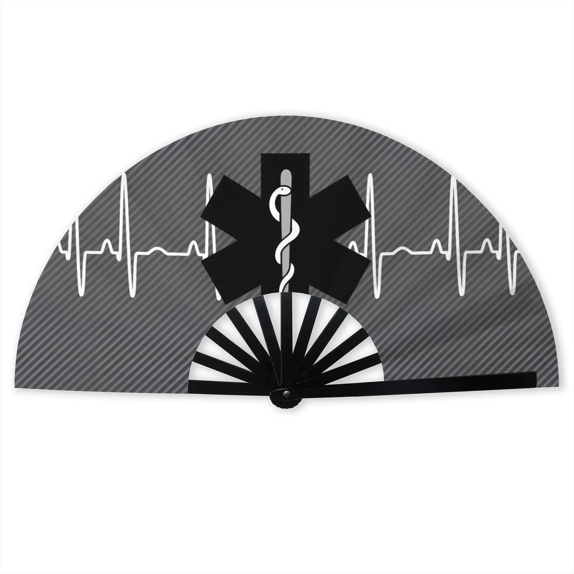Customized Star of Life   Portable Pocket Fan Outdoor  Polyester Folding Fan Chinese Dance Handheld Cooling Fans