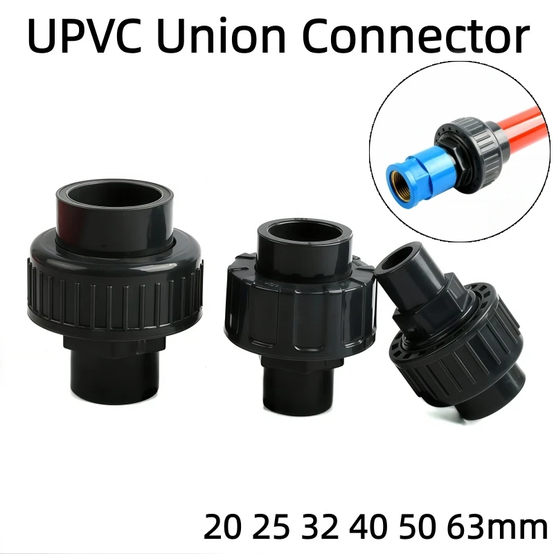 I.D 20/25/32/40/50/63mm UPVC Union Straight Connector Aquarium Fish Tank Water Pipe Fitting Garden Irrigation Insert Union Joint