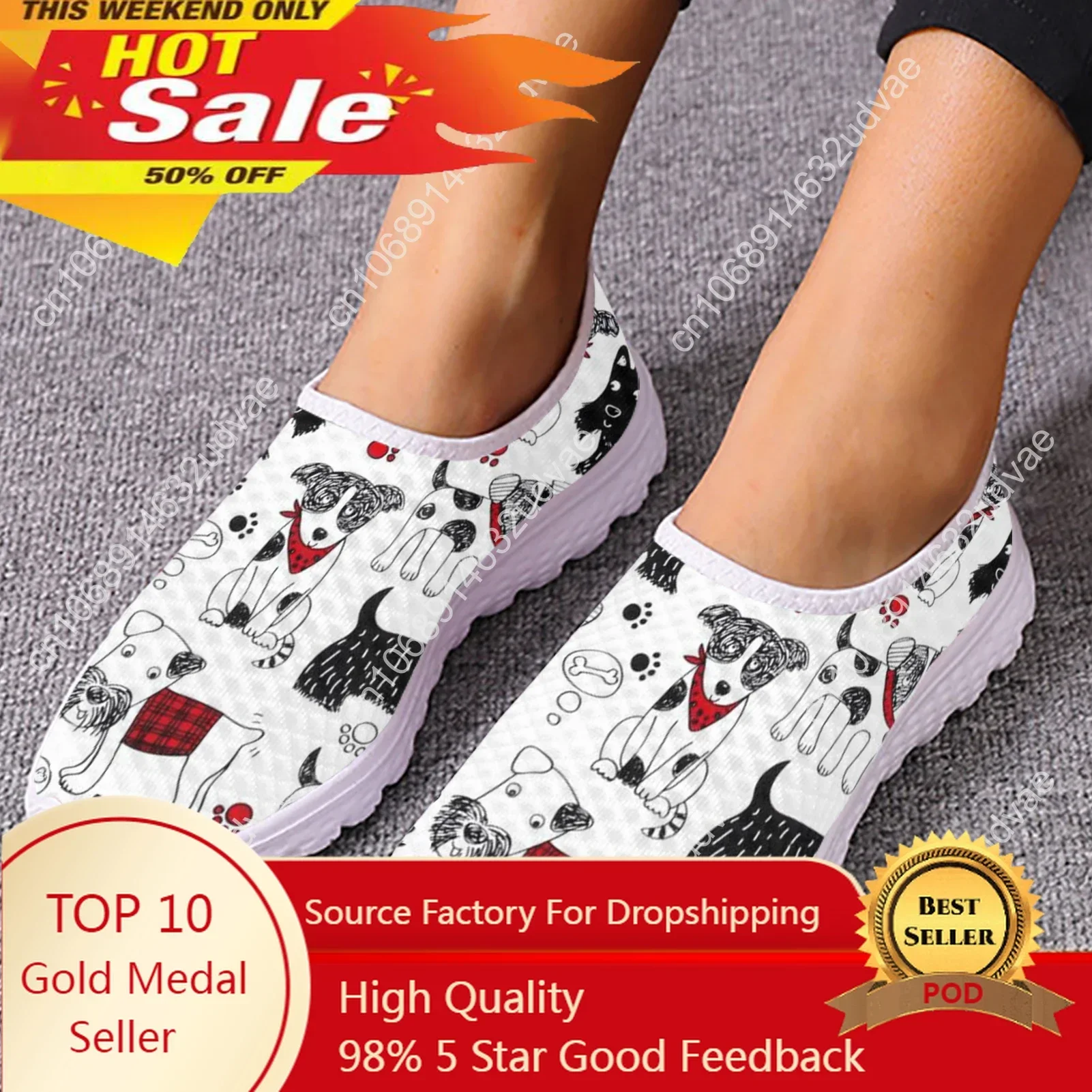 

Cute Dog Printing Casual Females Sneakers Puppy Pattern Summer Mesh Slip On Shoes Spring Light Zapatos Flats Mujer