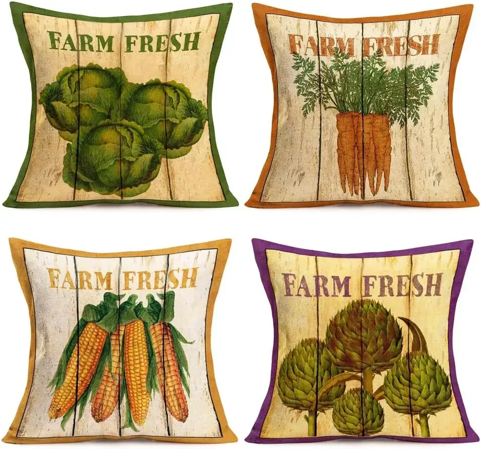 Vintage Farmhouse Decoration Pillow Cover Vegetable Corn Pattern Decorative Pillowcase Cushion Cover  45x45 pillow case