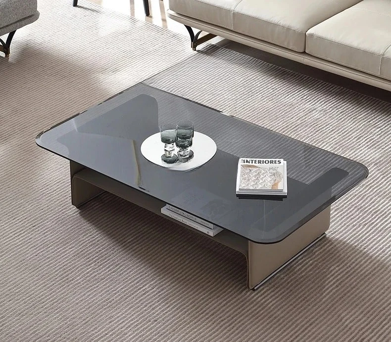 

Italian Light Luxury Living Room Glass Stone Plate Coffee Table Modern Minimalist Tea Table Combination