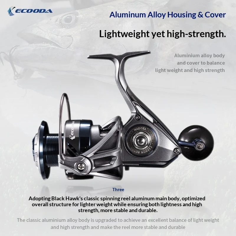 Ecooda Hadera Spinning Reel Carbon Left Right Interchangeable Aluminum Alloy Body Lightweight High Strength Saltwater Jigging