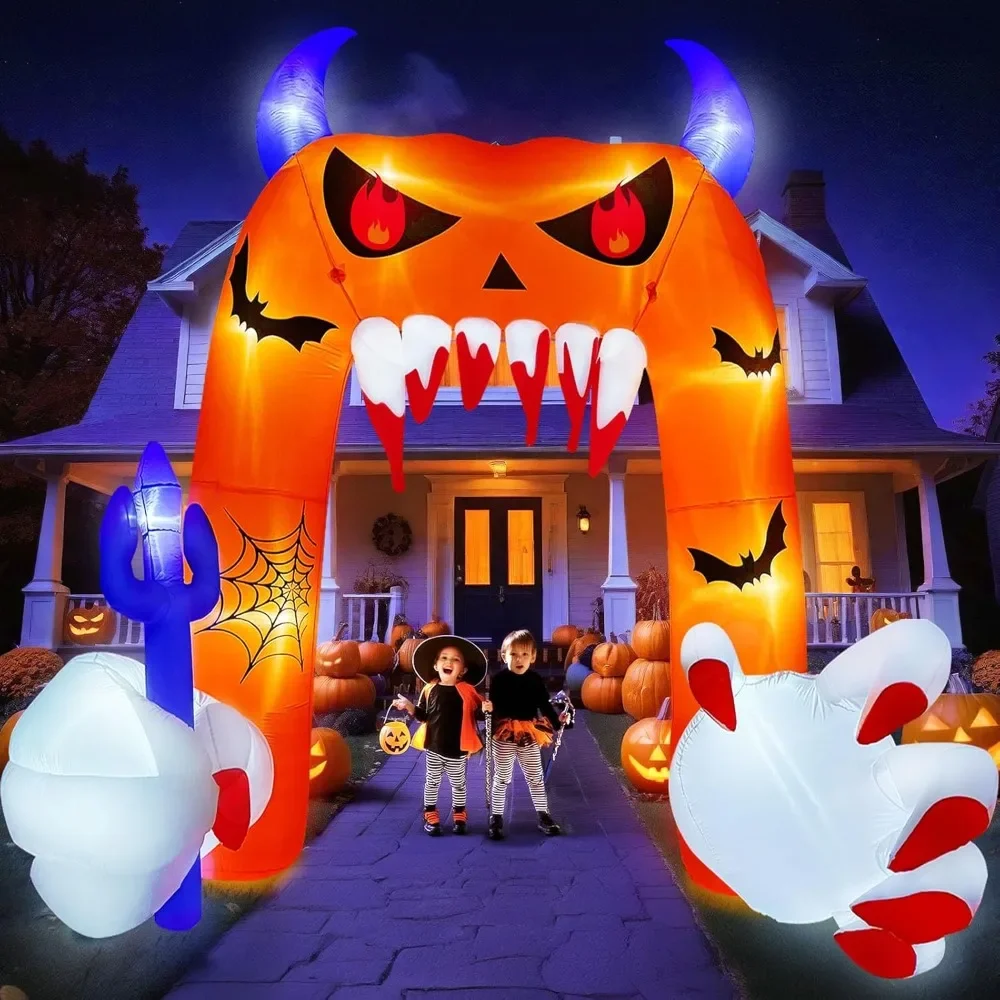 

12.5FT Halloween Inflatable Archway, Large Devil Pumpkin Arch Blow Up Halloween Yard Decorations with Built-in Blower & LEDs