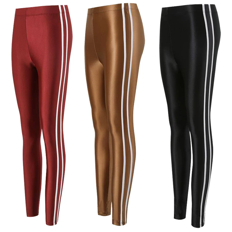 glossy women's smooth gym Fluorescent Yoga pants slim fit Sports tigh leggingst cropped pants high waist plus size