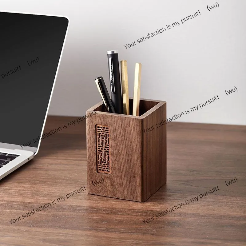 Black walnut solid wood pen holder Multifunctional office desktop storage box Storage cylinder Gift lettering