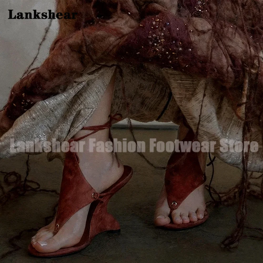 

Flip-Toe Wedges Lace Up Sandals Women Shoes Luxury Designer Strange Style Pumps Party Dress Shoes Sandalias De Mujer Verano