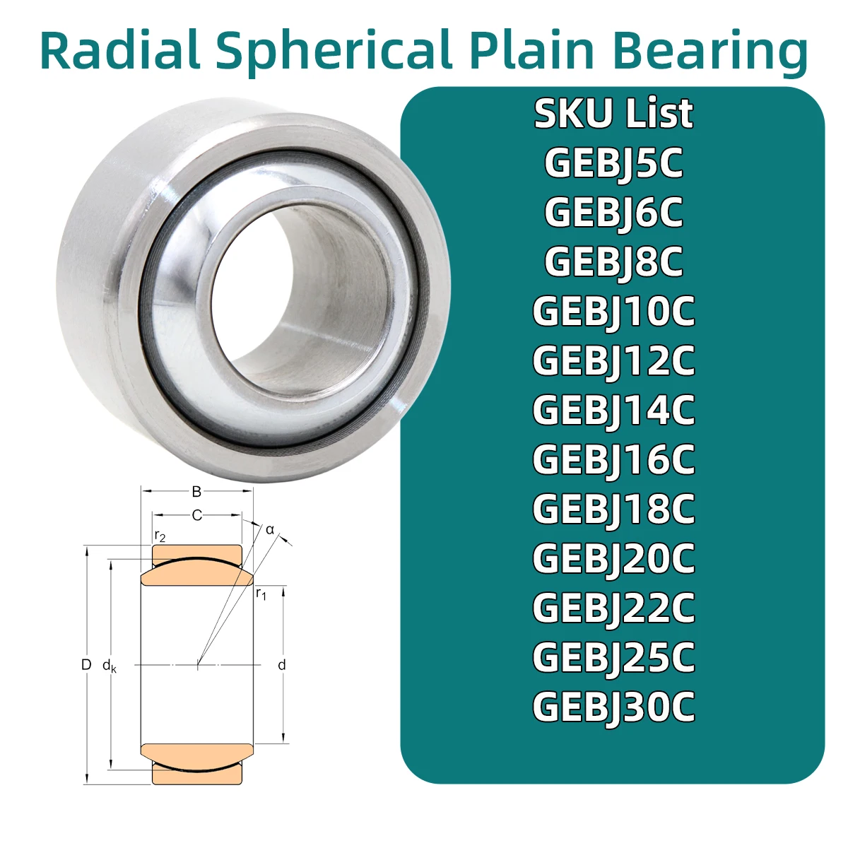 1PC Bearings GEBJ5C GEBJ6C GEBJ8C GEBJ10C GEBJ12C GEBJ14C GEBJ16C GEBJ18C GEBJ20C GEBJ22C GEBJ25C GEBJ30C MOCHU Bearing