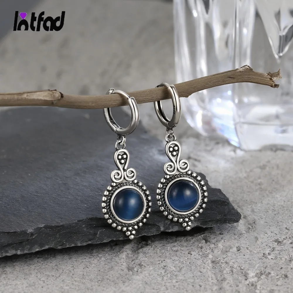 

925 Sterling Silver Earrings Natural Kyanite For Women Party Wedding Anniversary Gift Daily Wear Jewelry Vintage Hoop Earrings