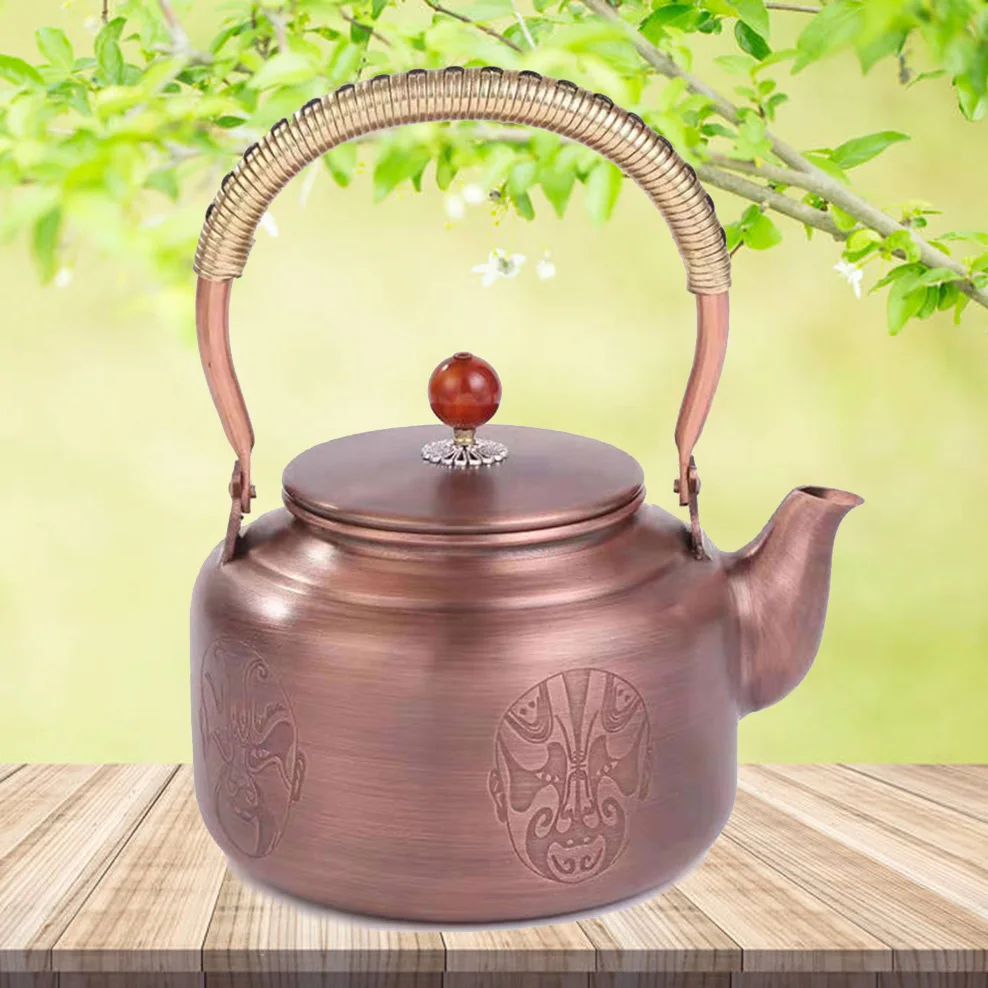 

1.3L Retro Copper Teapot Handmade Boiling Water Kettle High Capacity Electric Pottery Stove To Boil Tea Pot Red Copper Tea Set