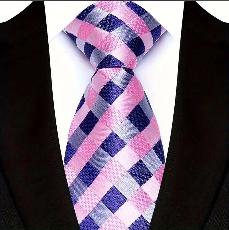 New 8CM Mens Necktie Plaid & Checks Stripes Ties For Man Groom Groomsman Jacquard Woven Ascot Neck Tie Formal Business Party