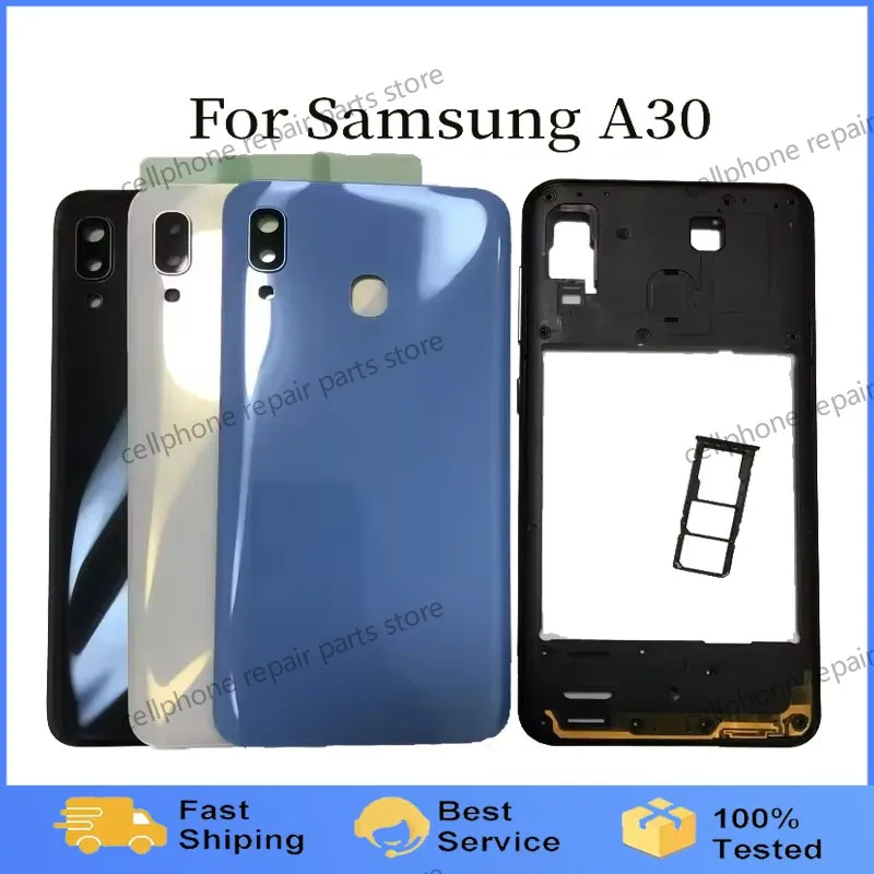 Для Samsung Galaxy A30 2019 A305 A305F Средняя рамка лицевой панели + задняя крышка аккумулятора Корпус задней двери с объективом рамки камеры Для Samsung Galaxy A30 2019 A305 A305F Средняя рамка лицевой панели + задняя крышка аккумулятора Корпус задней двери с объективом рамки камеры