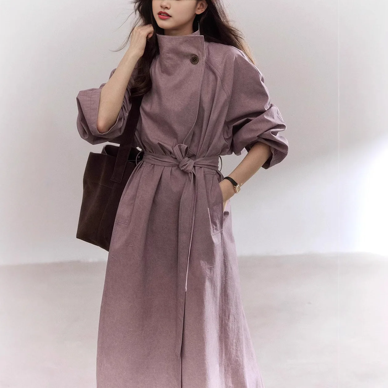 

High Quality Trench Coat Women's Autumn Minimalist Coat Wind Purple
