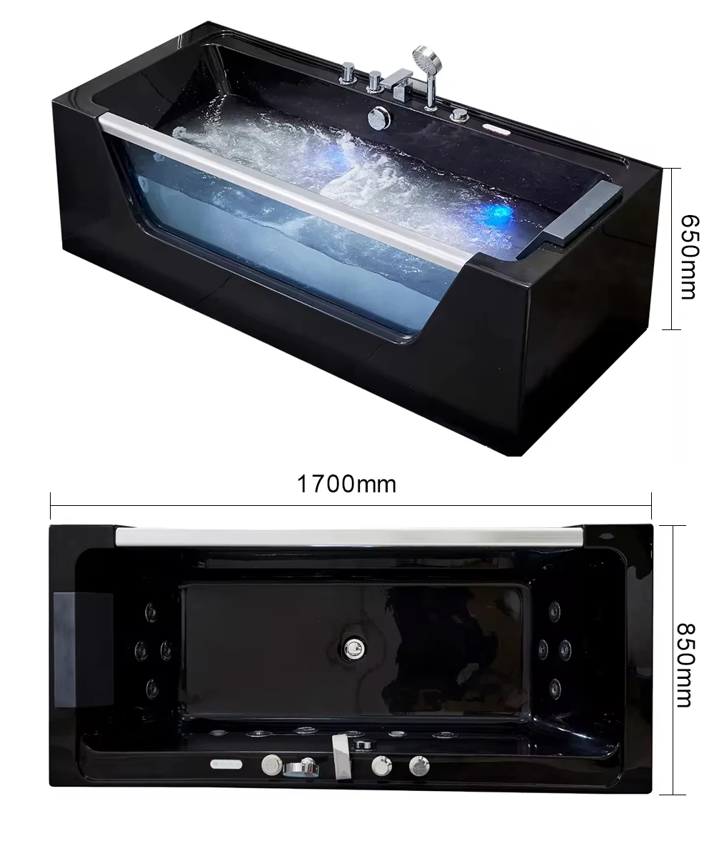 Luxury Black Glass Large Massage Acrylic Jacuzzi Adult Bath