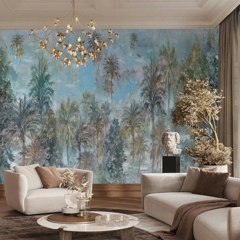 High-end light luxury blue and gray ink-wash landscape artistic conception picture TV luxury home decoration background wall