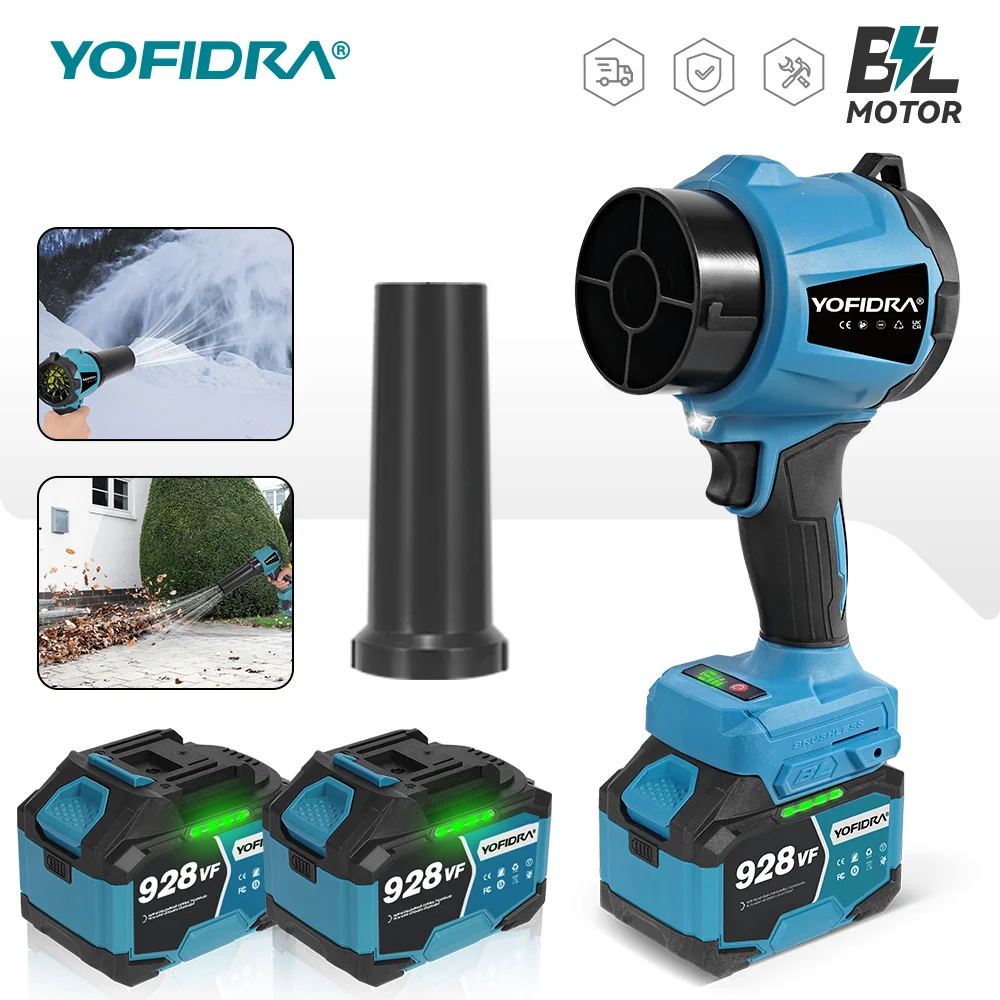 YOFIDRA 350M/S 3000W Bürstenloser Elektro-Turbolüfter, kabelloser Jet-Ventilator, Laub- und Schneefräsenwerkzeug für Makita 21V Akku.
