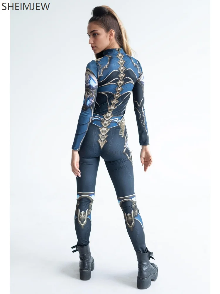 Women Cyber Armor Bodysuit Adult Ultimate Warrior Costume Carnival Halloween Party Role Play Sexy Female Warrior Tight Jumpsuit