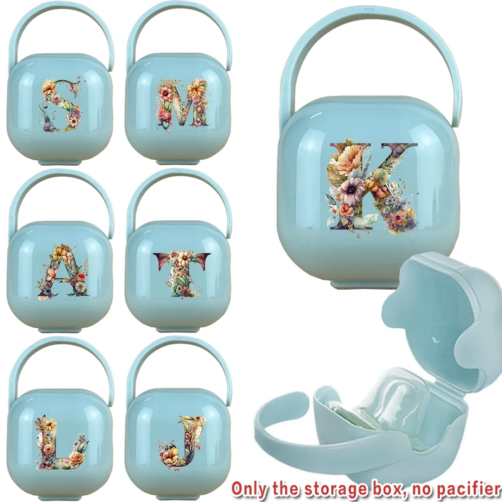 

On-the-Go Pacifier Storage Box Lightweight Pacifier Container With Carry Loop For Babies Teether Holder Floral Letter Pattern