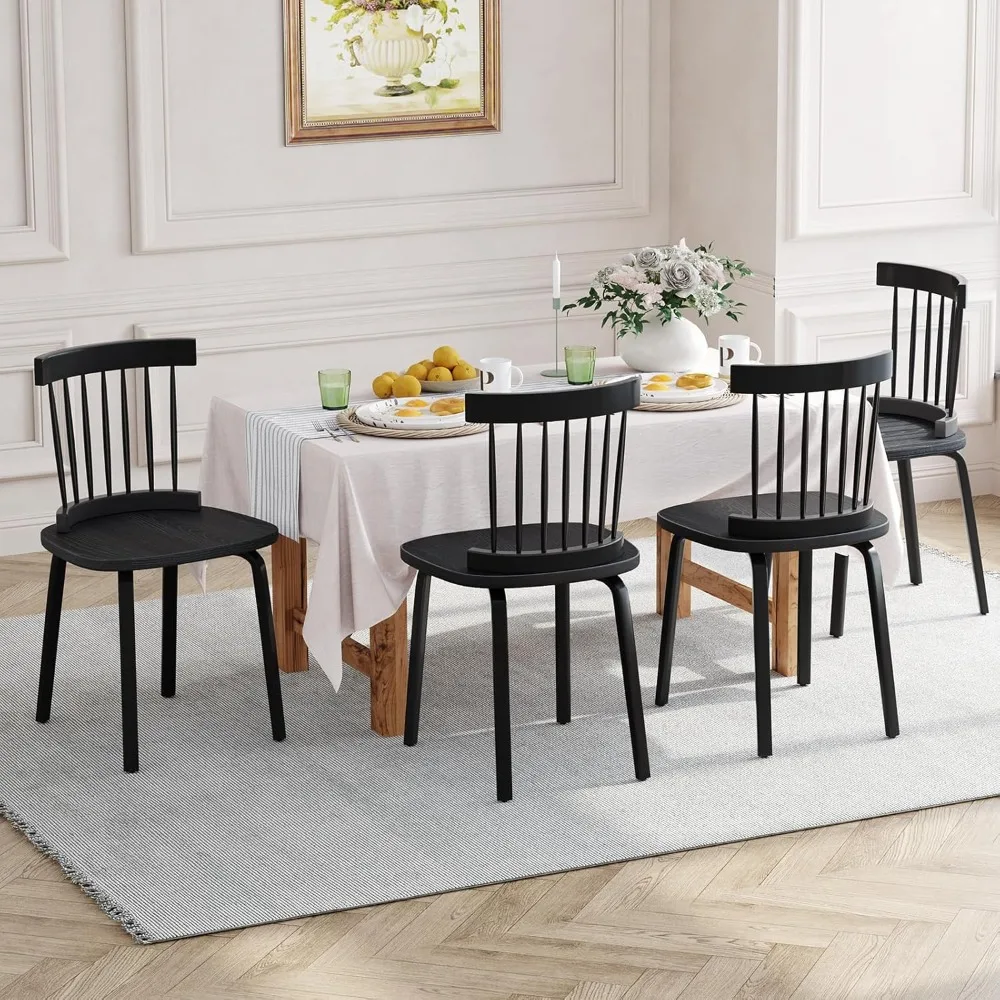 

Black Dining Chairs Set of 4, Wooden Windsor Chairs, Farmhouse Kitchen Chairs, Black Spindle Chair for Dining Room, Restaurant