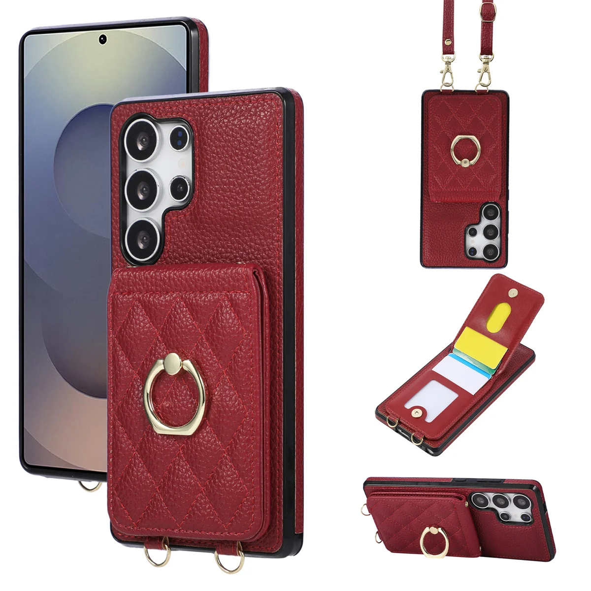 Lanyard Leder Wallet Card Handyhülle für Samsung Galaxy S25 Edge S24 S23 S26 Ultra S22 Plus S21 FE S20 Note 20 Ring Flip Cover