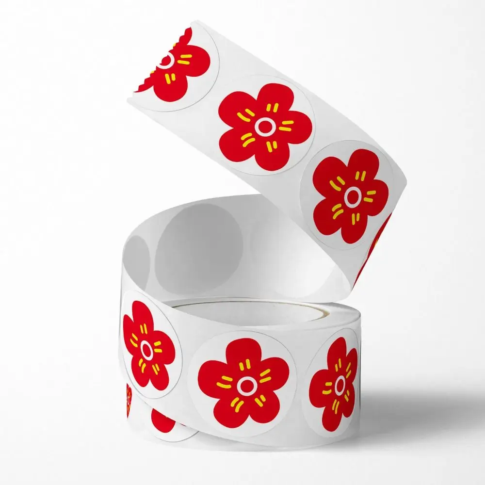 500pcs/roll Teacher Praise Little Red Flower Sticker Cute Handmade Crafts Kindergarten Children Stickers Creative Masking Tape