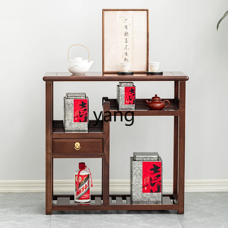 Lmm Tea Side Cabinet Water Boiling Table Storage Rack Kung Fu Tea Art Table Solid Wood Drawer Simple New Chinese Style