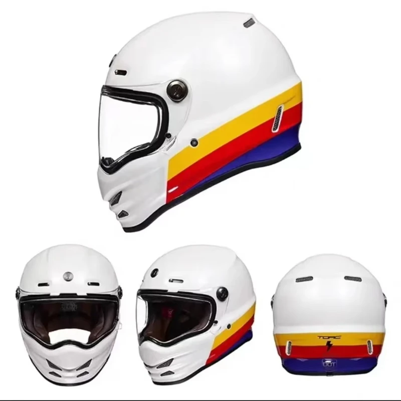 TORC Carbon Fiber Helmet Full Face Cover Retro Helmet Men and Women Motorcycle Personality Off Road Helmet Casco Casque Moto