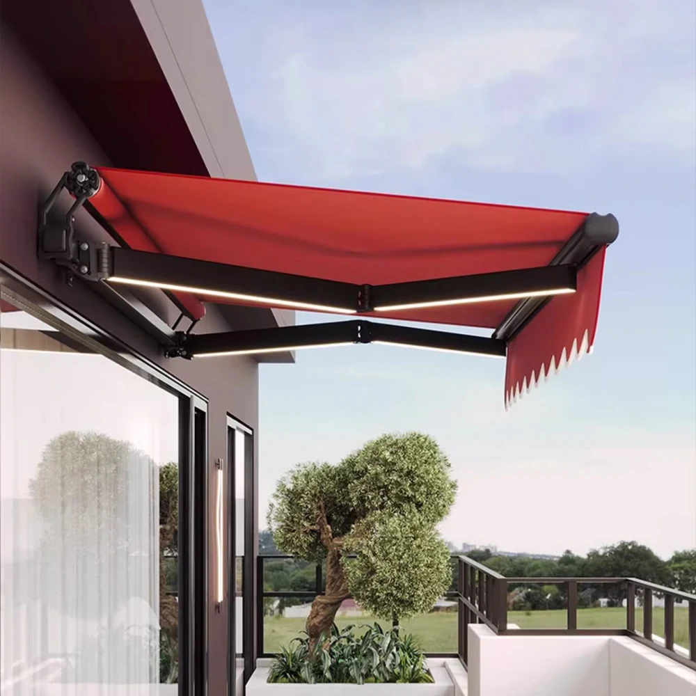 Modern Aluminum Retractable Motorized Electric Deck Canopy Lightweight Acrylic Sail Folding Arm Shade for Patio Customization