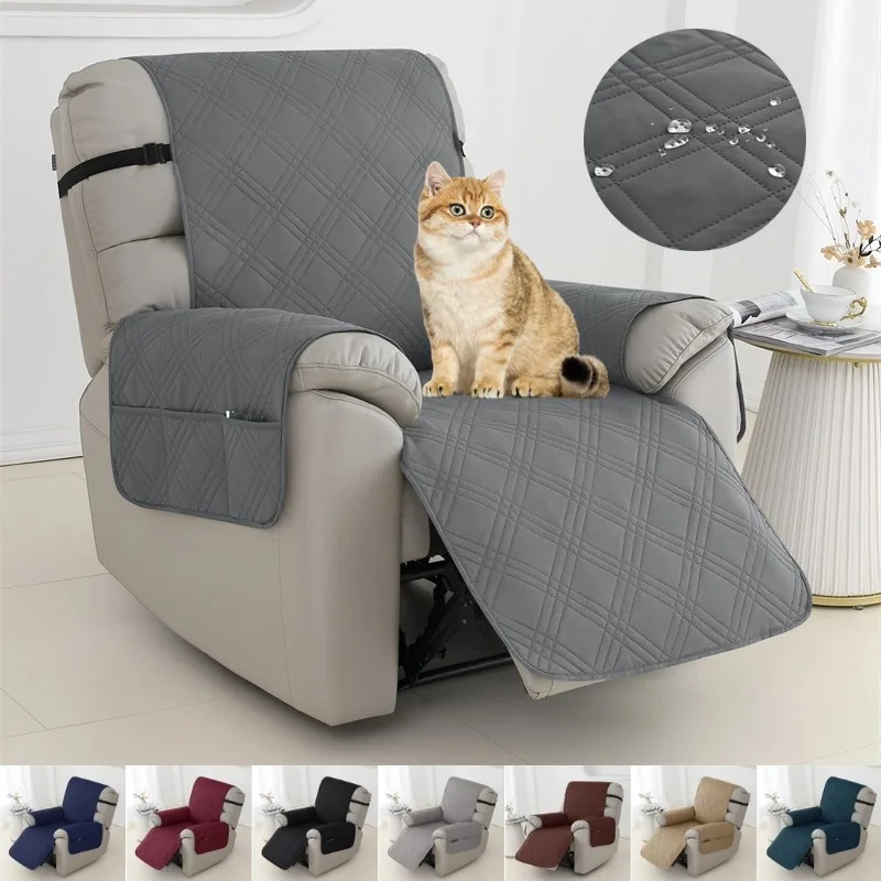 Water Repellent Recliner Chair Cover for Pet Kids Quilted Armchair Covers Geometric Sofa Slipcover with Elastic Strap 1seater
