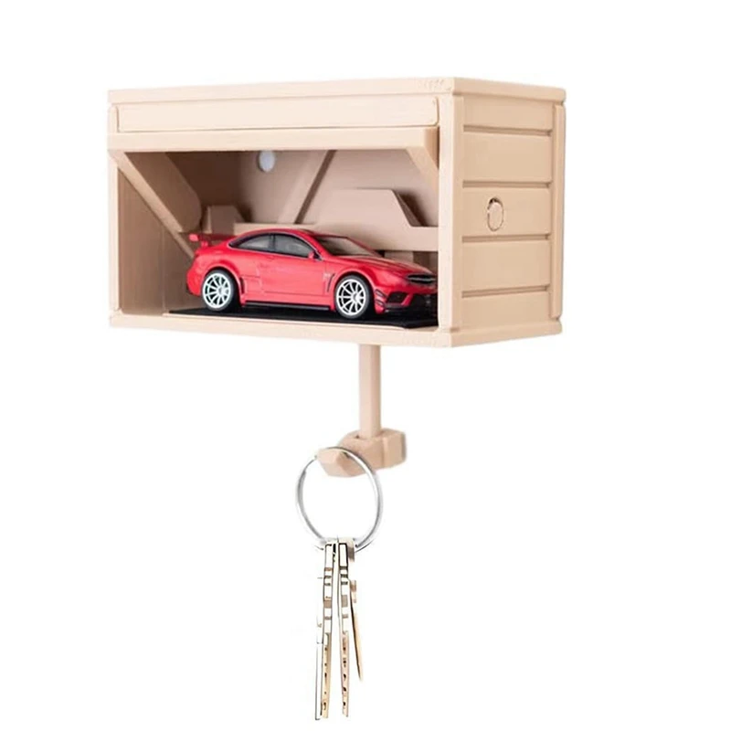 Car Garage Key Holder with Opening Door Fun 3D Printed Khaki
