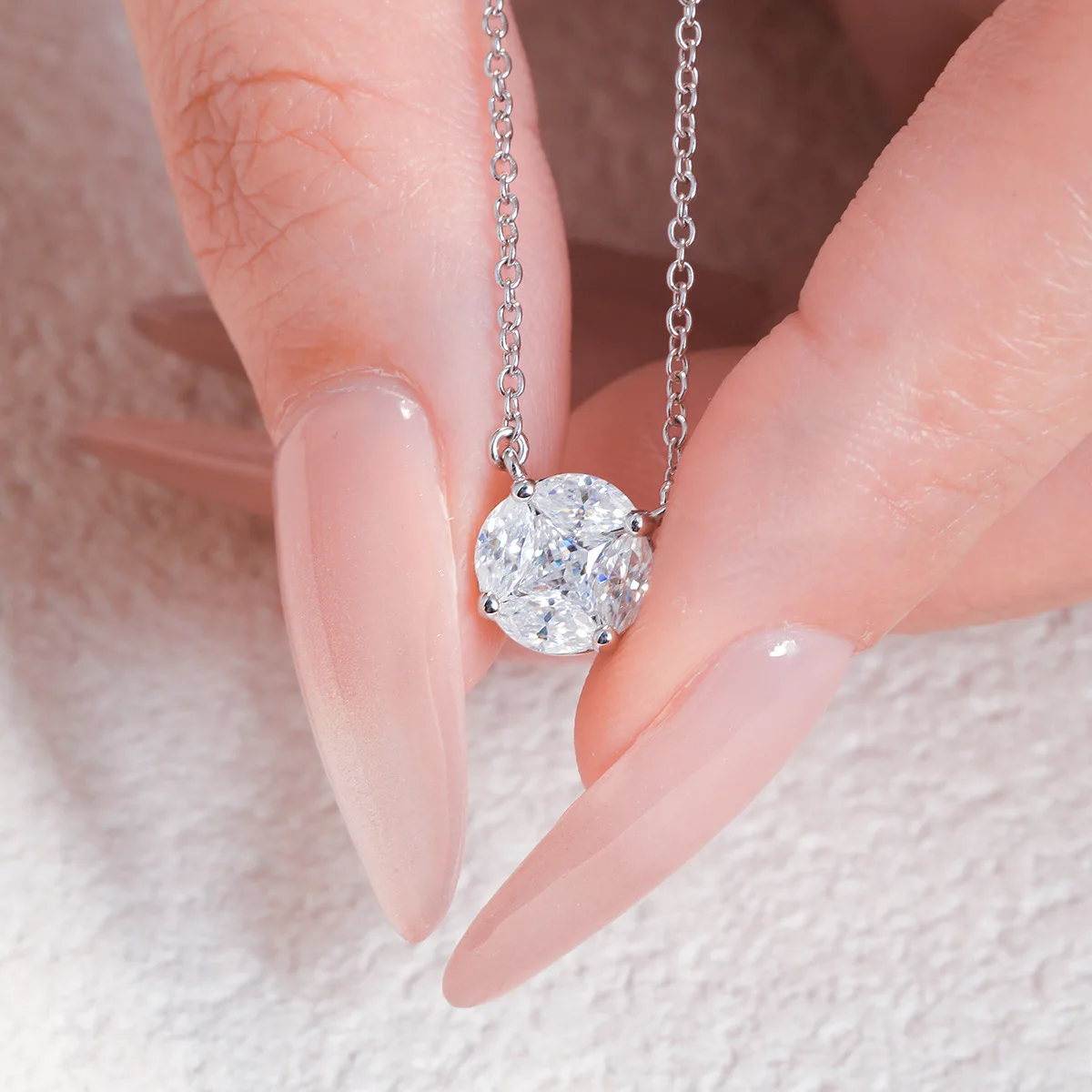 KEEP YES Total 1.15ct Moissnaite Diamond Marquise/Princess Cut Pendant Necklace for Women Certified 925 Silver Plated 18k Gold