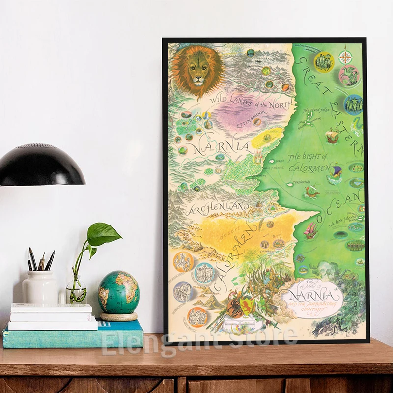 Chronicles of Narnia Map Art Prints Fantasy Poster A Map of Narnia and the Surrounding Countries Canvas Painting Home Decor