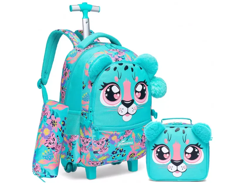 

Дорожная сумка-тележка для девочек, чемодан на колесиках для учениц начальной школы, набор школьных сумок-тележек, сумка для обеда, пенал