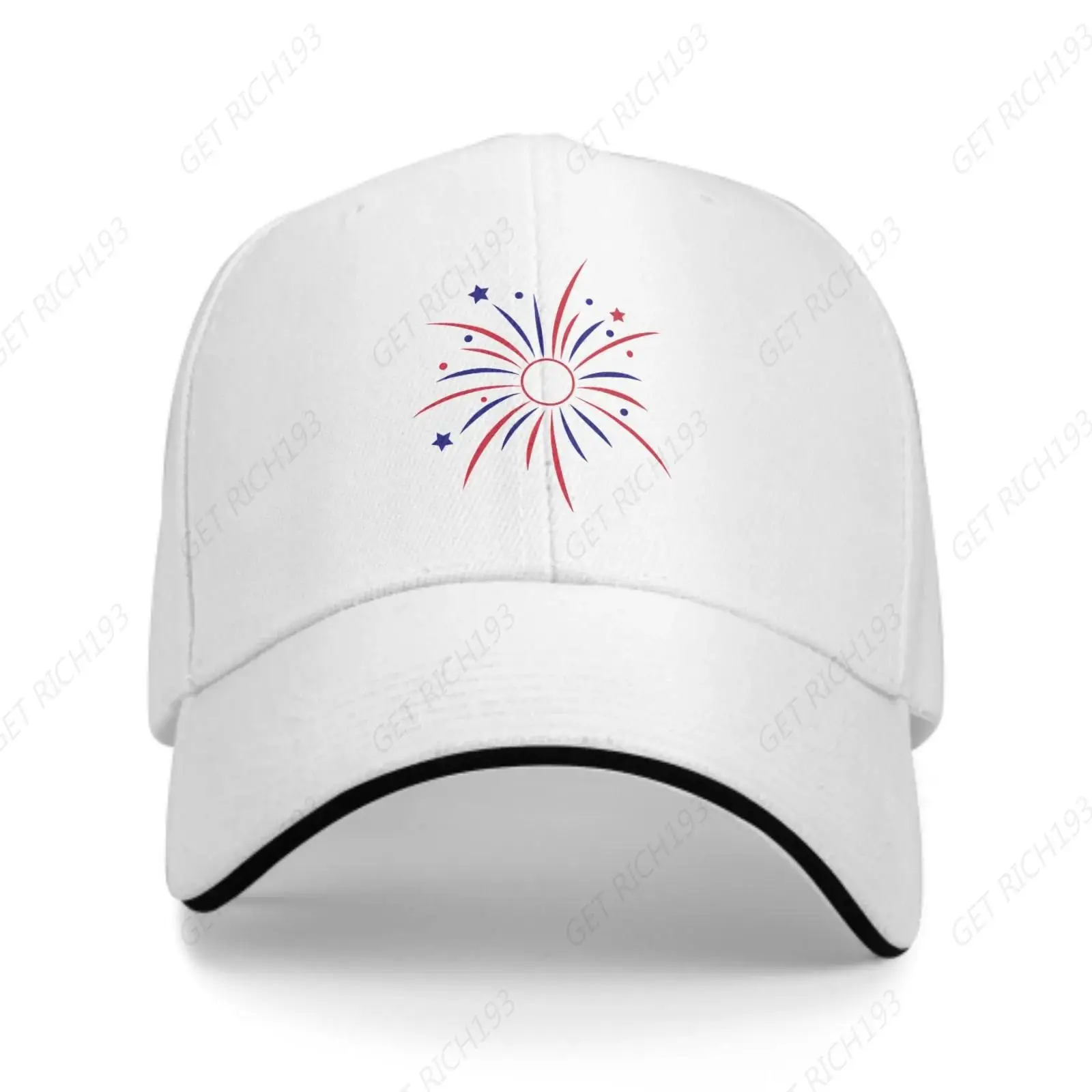 

A Combination Of Red And Blue Fireworks Adjustable Women Men Back Closure Caps Washed Sandwich Caps Sports Outdoor Baseball Hat