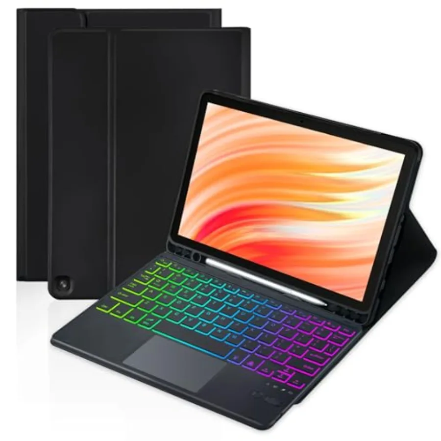 

Чехол-клавиатура с тачпадом для Fire HD 10/10 Plus 10.1 дюйма 2021/2023 11/13-го поколения, 7-цветная подсветка, перезаряжаемая клавиатура с многофункциональными клавишами