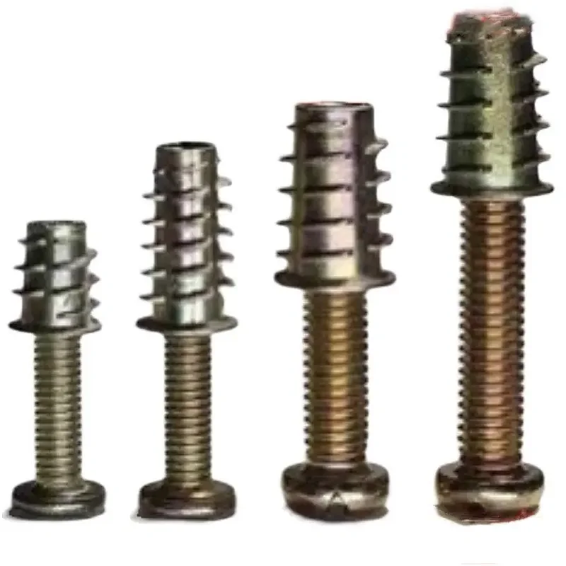 10pcs Cross Round Head Wood Bed Insert Screw Bolts Set Hardware Furniture Screw Fittings Trapezoidal Inner and Outer Tooth Nuts