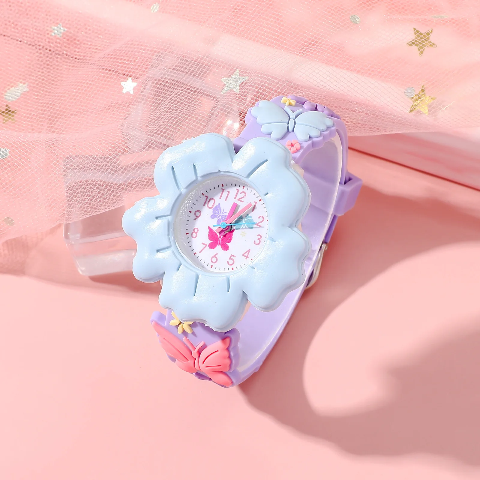 Fashion Kids Watches Cartoon Watches Silicone Butterfly Quartz Wristwatch Birthday Gift Cute Flowers Children Study Time Watch