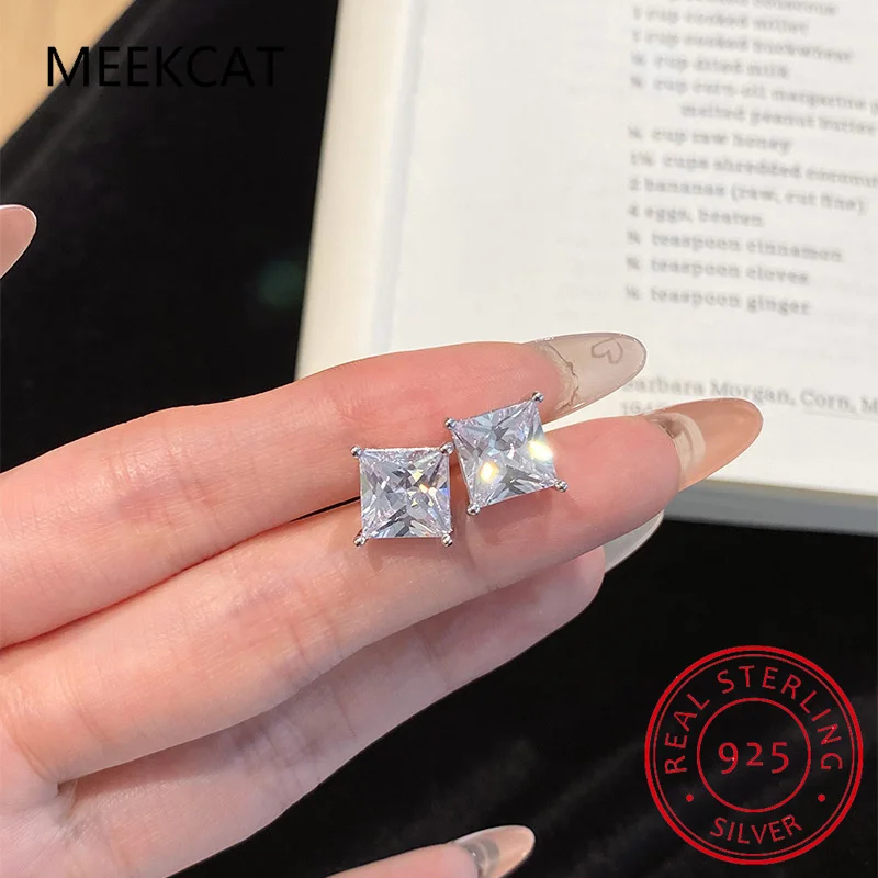 Princess Cut 0.4-5CT Moissanite Square Stud Earrings for Women Men VVS Simulated Diamond Ear Studs 925 Sterling Silver Jewelry