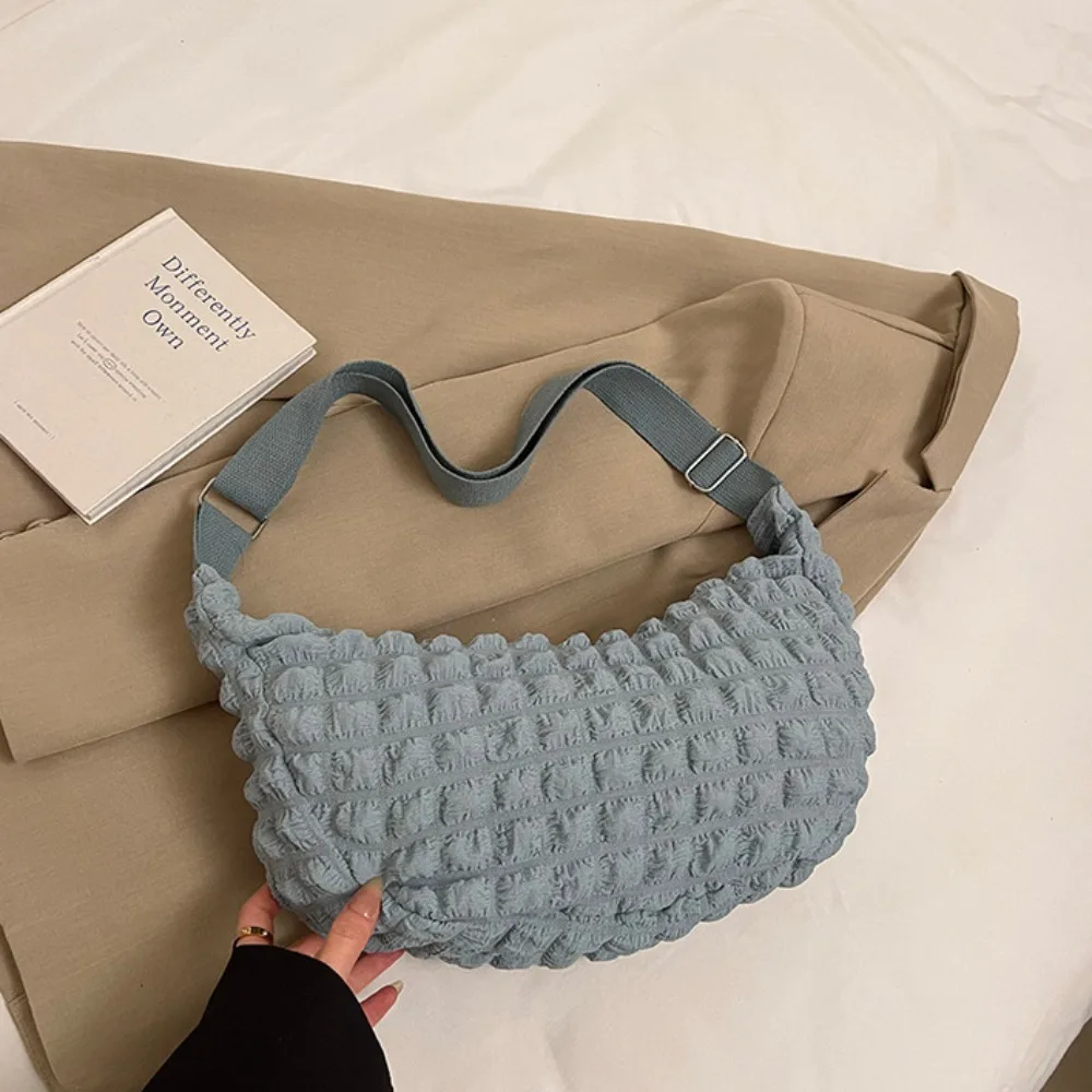 

Shoulder Bag Pleated Bubble Crossbody Bag Dumplings Bag Large Capacity Light Weight Tote Bag Solid Color Korean Style