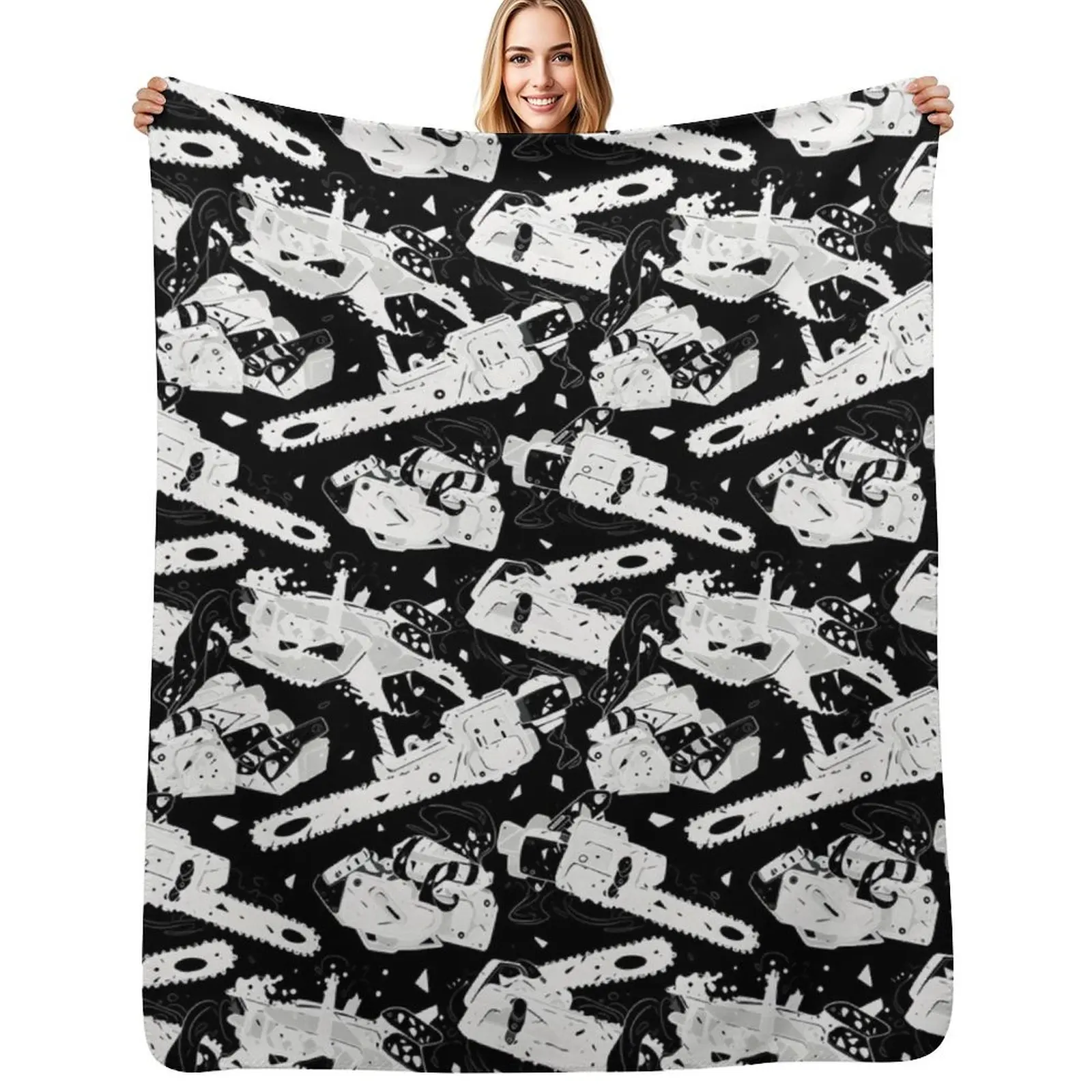 

Black Take It Down! Chainsaw Pattern Throw Blanket Fashion Sofas Warm Blankets Sofas Of Decoration Decoratives Blankets