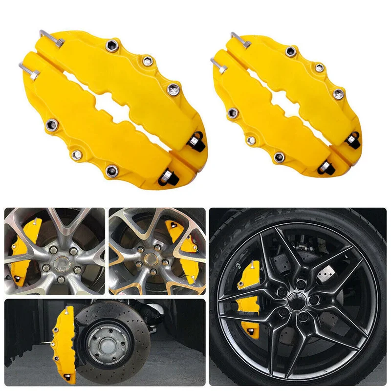 4x M+S 3D Style Car Disc Brake Caliper Cover Yellow Car Brake Pad Accessories for Front Rear Wheel Decor Auto Brake Disc Covers