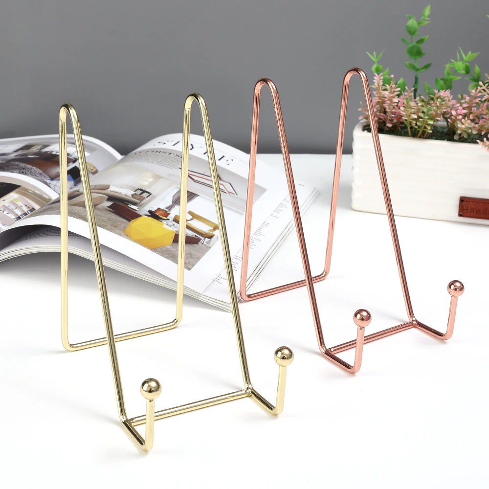 Picture Frame Stand Kitchen Dishes Bowl Holder 2 Sizes Rose/Gold Iron Book Shelf Storage Rack Home Books Art Display Decorative