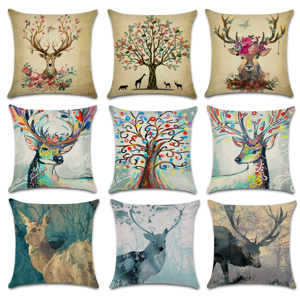 Antler Flower Pillowcase Deer Flower Bushes Pillow Cover for Girls Room Outdoor Garden Chair Pillow Case Boy Girl Kid Room 40x40