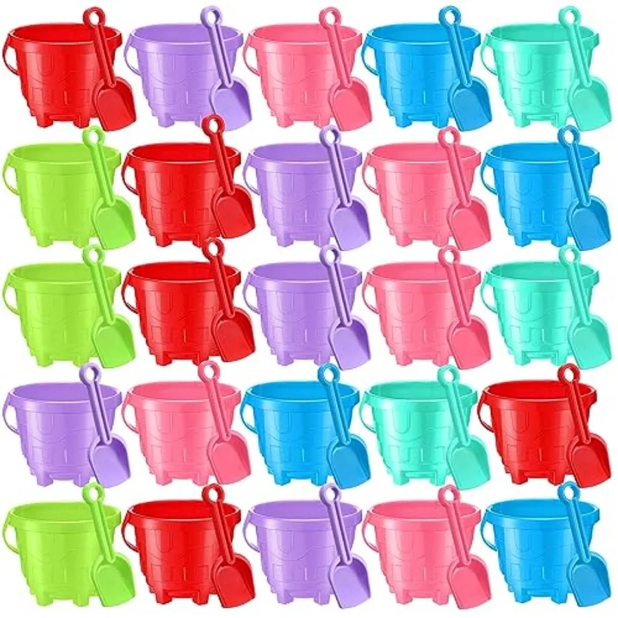 Beach Party Supplies: 48 Pcs Sand Buckets and Shovels Set, Plastic, 6 Assorted Colors, Lightweight and Durable for Summer Pool