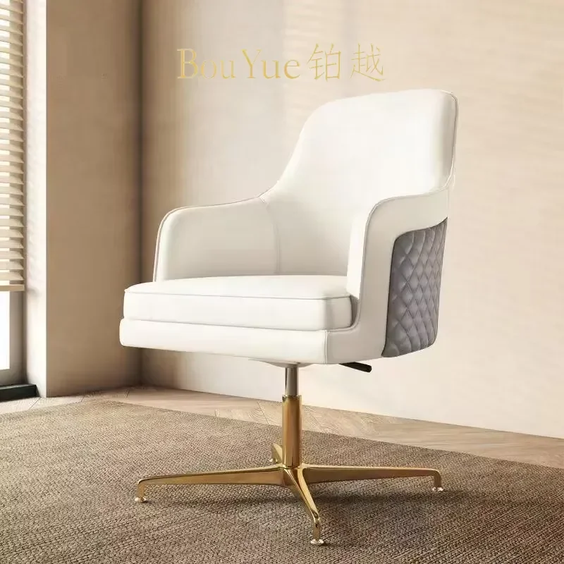 Luxury Gold Rotating Executive Office Chair Diamond Stitched Microfiber Leather Ergonomic Modern CEO Dining Seat Swivel